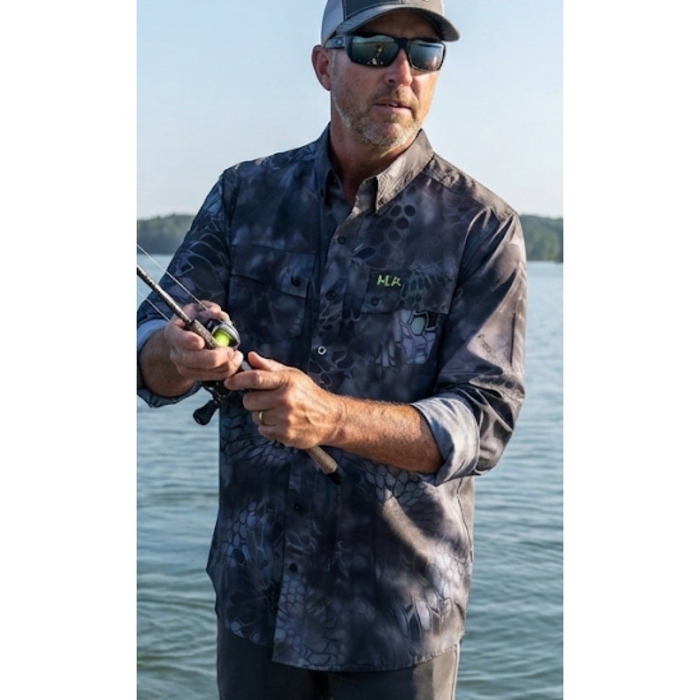 Huk Fishing Shirt Mens Black Camo Kryptek Phenom Performance Long Sleeve NWT
